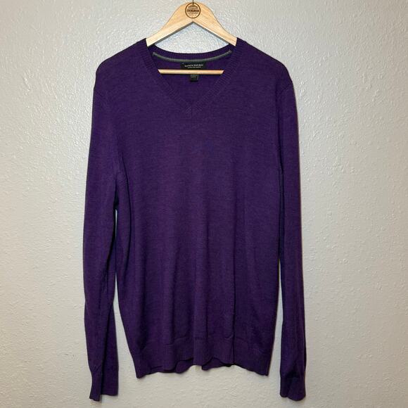 Banana Republic 100% Extra Fine Merino Wool V-Neck Pullover Sweater Purple Large - Picture 2 of 9